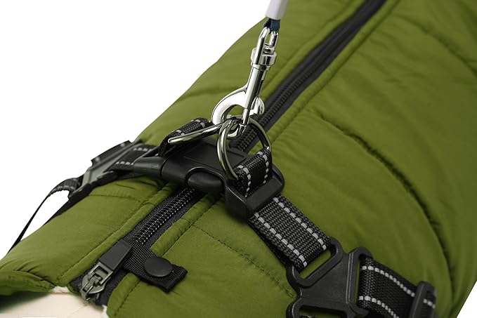 Aiboria Dog Jackets for Winter Windproof Waterproof 2 in 1 Outfit Cold Weather Coat Dog Vest Harness Puppy Winter Warm Jacket Green L
