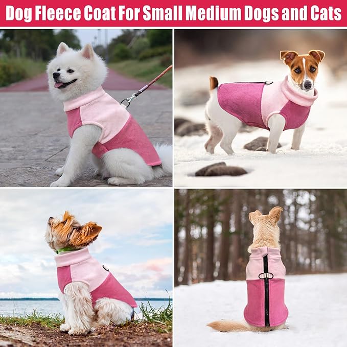 Idepet Dog Fleece Vest Sweater Zip Up Warm Pullover Dogs Jacket with D-Ring Leash Winter Cold Weater Coat Pet Sweatershirt Clothes Hoodie for Small Medium Dogs Boy Girl (Pink/Rose Red, XXS)