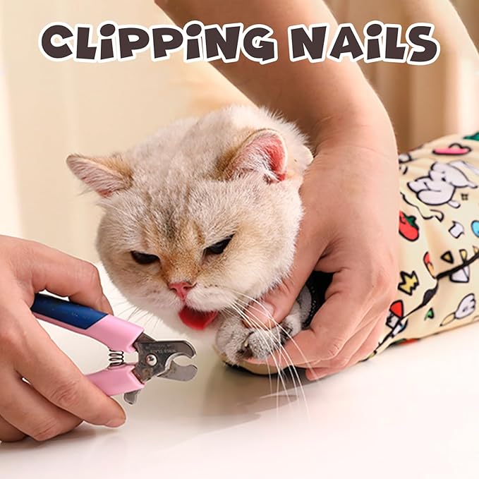 Cat Grooming Wrap, Self-Adherent Soft Cat Blanket to Wrap, Nail Clipping, Anti-Bite, Anti-Scratch, Anti-Escape Calming Wrap (Christmas, 3-6 lbs)