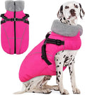 AOFITEE Dog Coat, Waterproof Dog Jacket with Harness Built in, Dogs Coats for Lage Dogs, Warm Fleece Zipped Pet Puffer Jacket, Outdoor Cold Weather Coats Pet Snowsuit for French Bulldog, Pink L