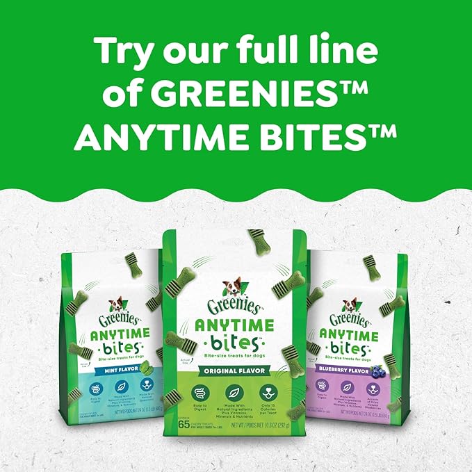 Greenies Anytime Bites Dog Treats, Blueberry Flavor, 10.3 oz. Bag