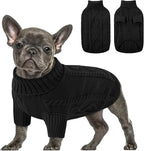 Queenmore Small Dog Pullover Sweater, Cold Weather Cable Knitwear, Classic Turtleneck Thick Warm Clothes for Chihuahua, Bulldog, Dachshund, Pug (Black, X-Small)