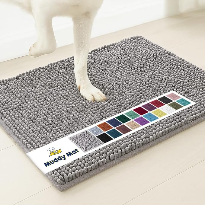 Muddy Mat® Shown on TV Super Absorbent Microfiber Dog Door Mat for Muddy Paws, Non-Slip Washable Pet Rug, Quick Dry Chenille Entryway Carpet, Machine Washable Indoor Outdoor mat, Grey 30"x19"