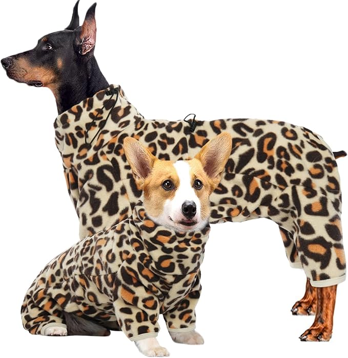 ROZKITCH Dog Pajamas Fleece, Pet Windproof Warm Cold Weather Jacket Vest with Luminous Zipper, Jumpsuit Apparel Outfit Clothes for Small Medium Large Dog Brown M