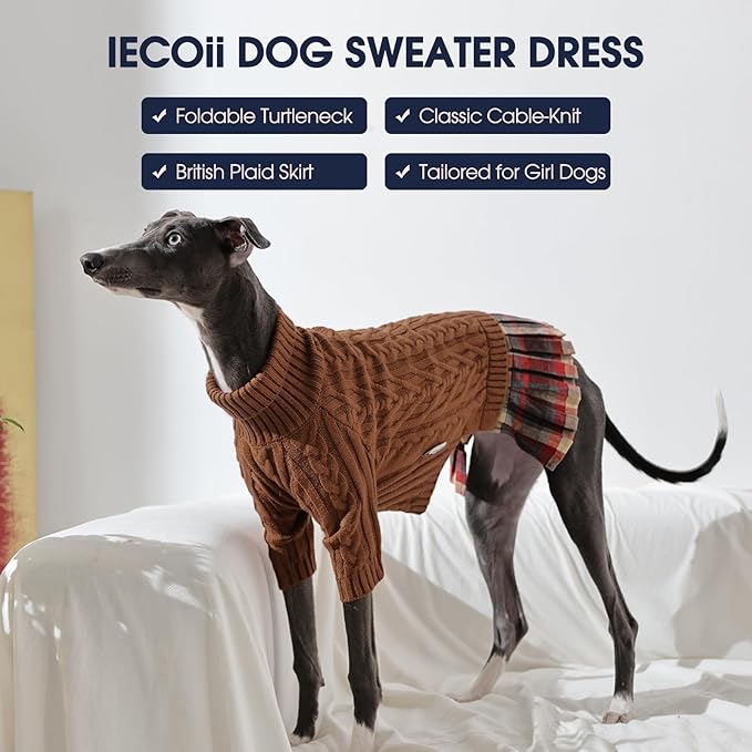 IECOii Big Girl Dog Sweater Dress, Cable Knit Sweater for Extra Large Dogs Girl, Caramel,4XL, Cute Dog Warm Dress for Fall Winter,Good Stretcy Fit Knitwear for Giant Breed Dogs Female Indoor & Outdoor