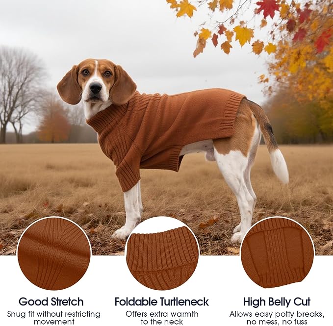IECOii Dachshund Sweater,Turtleneck Dog Sweater for Small Medium Dogs Girl Boy,Stretchy & Breathable,Warm Knitted Pullover Coat,High Neck Knitwear for Cold Weather Indoor & Outdoor Wear (Caramel, M)