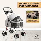 Luxe Haus 4 Wheel Foldable Pet Stroller - Lightweight Dogs and Cats Stroller Upto 50lbs with Mesh Canopy, Storage Basket and Cup Holder, Durable for Walks and Outings (Medium)