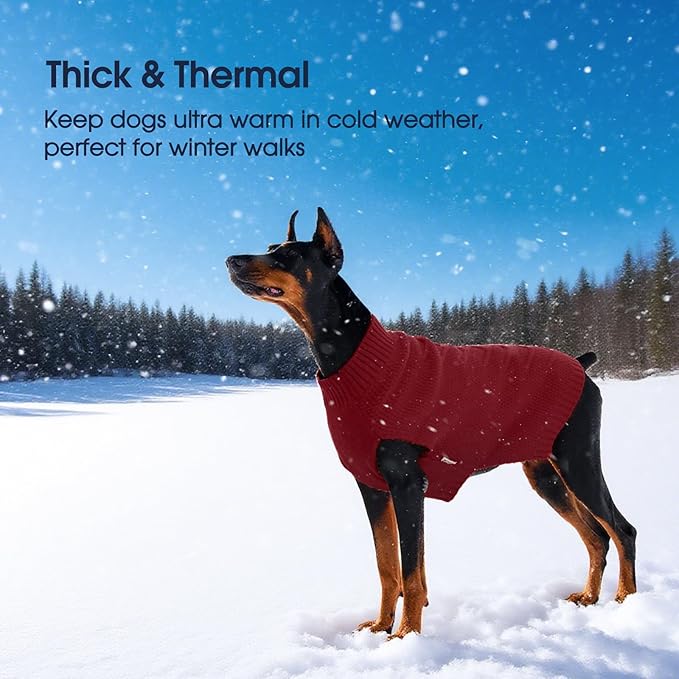 IECOii Thermal Knitted Dog Sweaters - Small Dachshund Sweater for Dogs Girl Boy, Christmas Sweater for Cold Weather, Pug, Wiener Sweaters, DarkRed - M