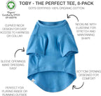 Toby II - The Perfect Tee, 8 Pack Short Sleeve Pet T-Shirt 100% Organic Cotton Tees Clothes for Small, Medium, Large Dogs, Rainbow Blue, Large
