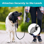 PetBonus Dog Poop Bag Holder, Portable Pet Waste Bag Dispenser, 2 Pouches for Treats and Walking Accessories, Fit All Leashes, Includes 1 Roll of Dog Poop Bags (Navy Blue)
