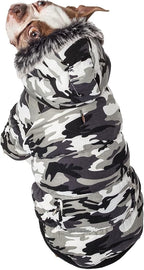 PET LIFE Classic Metallic Fashion Pet Dog Coat Jacket Parka w/ 3M Insulation and Removable Hood, Small, Deer Pattern