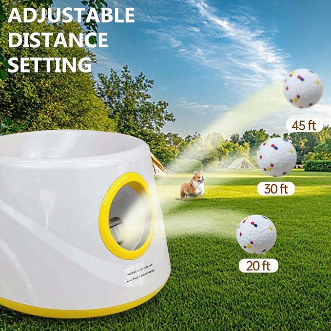 Automatic Ball Launcher for Dogs, Dog Ball Launcher with 6 ETPU 2.3” Balls, Adjustable Distance Thrower for Indoor & Outdoor Fetch Play, Interactive Pet Toy for Small & Medium Dogs