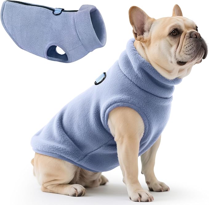 Idepet Dog Fleece Vest Sweater Zip Up Warm Pullover Dogs Jacket with D-Ring Leash Winter Cold Weater Coat Pet Sweatershirt Clothes Hoodie for Small Medium Dogs Boy Girl(Sky Blue,XXL)