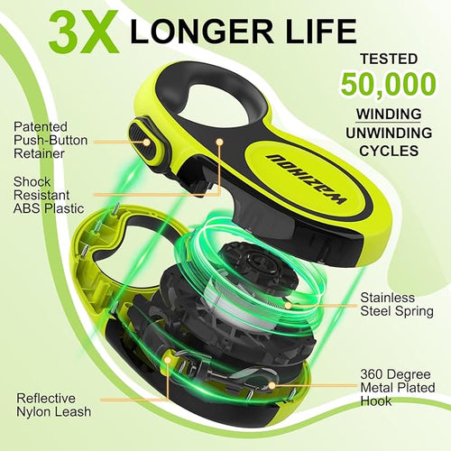 2025 New Model Retractable Dog Leash 18ft' - Detachable Poop Bag and Chew Proof Cable and Included Heavy Duty Reflective Retractable Leash for Small Medium Large Dogs up to 110 lbs