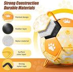 Size 3 Interactive Dog Football with Strap,Orange & Yellow, Eye-Catching Paw and Bones Design, Ideal Outdoor Training Pet Toy, Perfect Choice for Medium & Large Dogs' Playtime