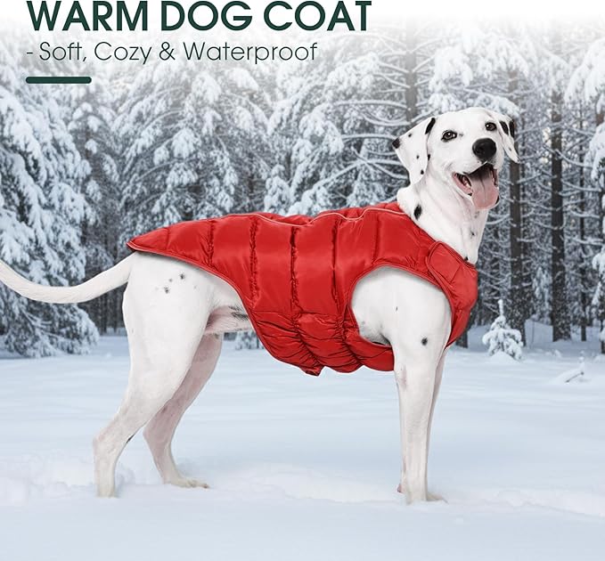 Kuoser Dog Puffer Jacket Warm Dog Coat for Extra Small Dogs, Windproof Reflective Pet Padded Vest Cold Weather Clothes Puppy Snowsuit with Hook & Loop Coats, Easy On/Off, Red XS