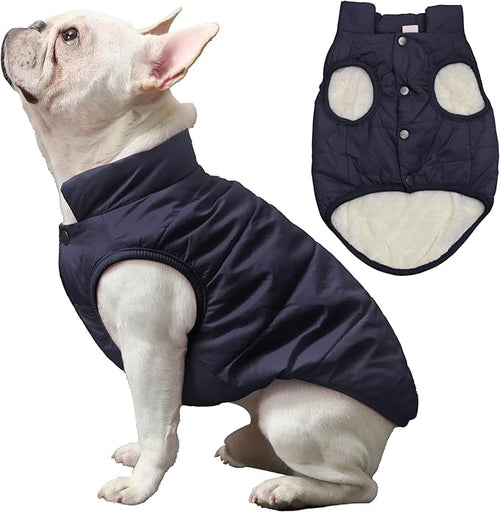 2 Layers Fleece Lined Warm Dog Jacket for Puppy Winter Cold Weather,Soft Windproof Small Dog Coat,Blue S