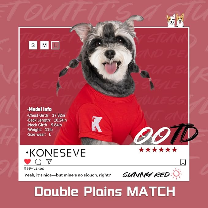 Koneseve Dog Shirt Breathable Cloth Stretchy for Small Medium Dogs 2-Pack Sunny Red & Smoky Blue 3XL