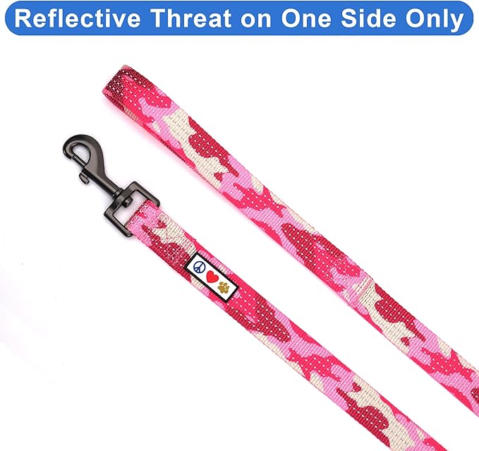 Pawtitas 6 FT Comfortable Pet Puppy Leash - Reflective Dog Leash with Heavy Duty Training Handle & Highly Reflective Threads - Available in Small Camo Pink