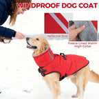 Mihachi Dog Coat for Large Dogs, Warm Dog Winter Coat Waterproof Dogs Jacket with Harness Built in Reflective Pet Fleece Vest, Puppy Cold Weather Coats Turtleneck & Windproof Pet Snowsuit, Red XXL