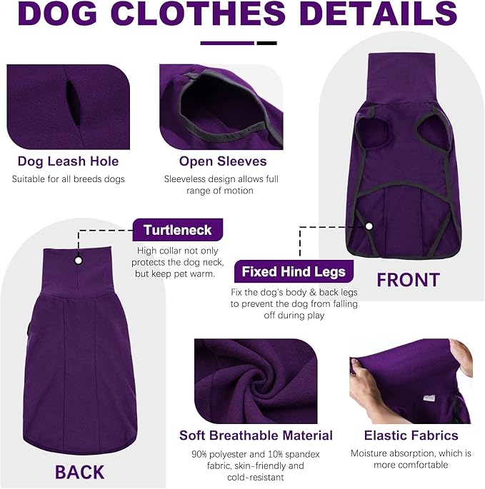 ROZKITCH Sweater for Dogs Large, Pet Windproof Warm Cold Weather Jacket Vest Cozy Jumpsuit Apparel Outfit Clothes for Walking Hiking Travel Sleep Purple XL