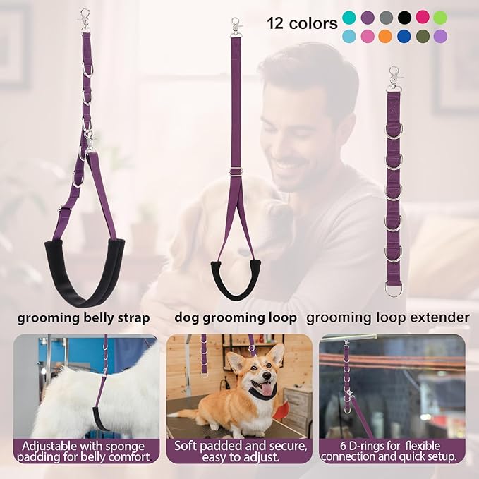 Dog Grooming Loops Supplies Pet Dog Grooming Belly Straps Belly Band Black Solf Comfrotable & Adjustable Grooming Tools for Grooming Tables Arms Ideal for Groomers (Orange)