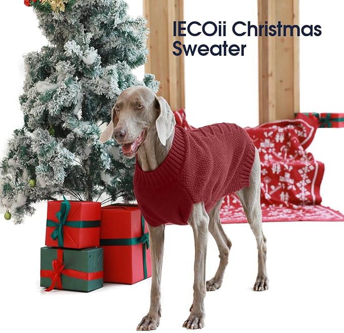 IECOii Thermal Knitted Dog Sweaters - Small Dachshund Sweater for Dogs Girl Boy, Christmas Sweater for Cold Weather, Pug, Wiener Sweaters, DarkRed - M