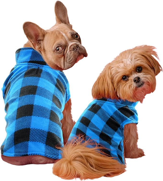 KAMA BRIDAL Spring Autumn Winter Coat Pullover Fleece Vest for Cats Small and Medium Dogs Thin Sweater Blue & Black Plaid (Blue, XXS)