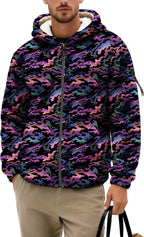 Men's Camouflage Hunting Fleece Lined Hoodie Camo Jackets Zip Up Long Sleeve Casual Winter Coats Hood Outerwear