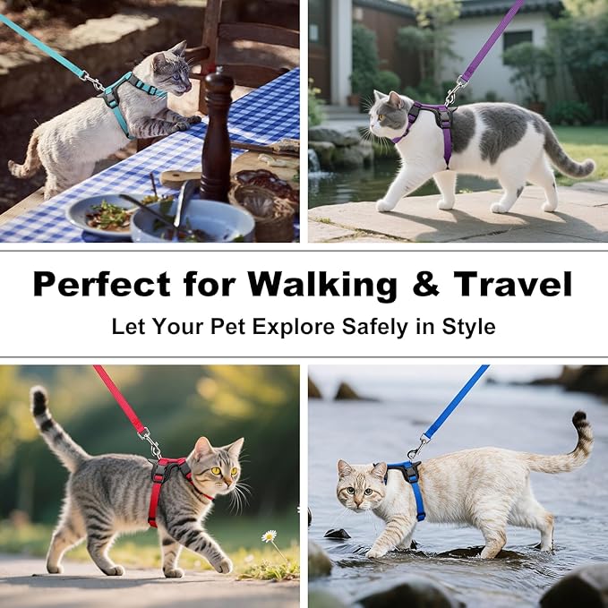 Plutus Pet Adjustable Cat Harness and Leash Set, Quick Release, Escape Proof Nylon Vest with Leather Trim for Kitten, Small Medium Large Cats, Orange