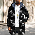 LIZALIG Long Hooded Cardigan Men Japanese Art Style Fashion Cool Graphic Coats Winter Warm Lined Fleece Jacket