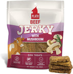PLATO Pet Treats Jerky Dog Treats - Air-Dried Jerky for Dogs - Delicious, Real Meat Dog Treats - Grain Free - Supports Healthy Digestion - Beef Jerky with Mushroom 7oz
