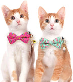2 Pack Cotton Cat Collar with Bow Tie and Bell for Girl Boy Cats,Cute Pink Flamingo and Blue Whale Pattern Spring Summer Breakaway Cat Collar for Male Female Cats (Ice Cream)