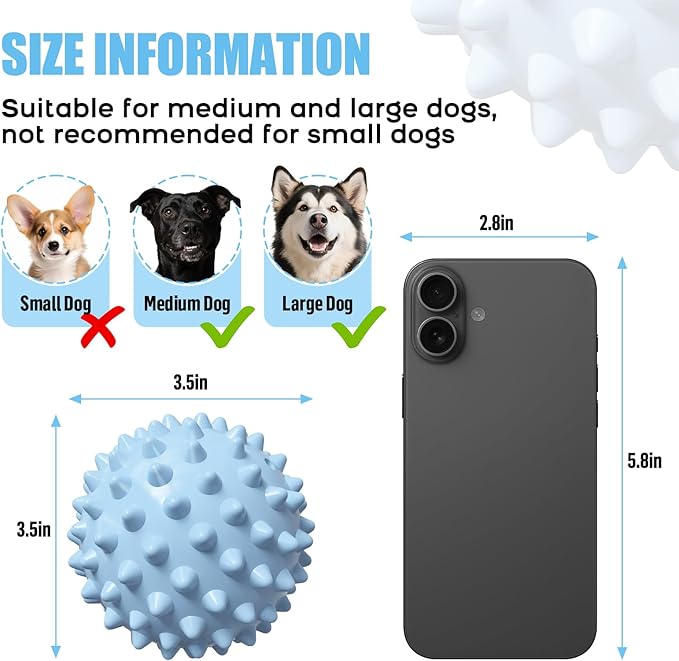 Apasiri Dog Toy Squeaky Ball – Interactive Spiky Ball with Bacon Flavor, Indestructible Tough Rubber Dog Toy, 3.5'' for Medium & Large Dogs – Christmas & Party Gifts for Dogs - Blue