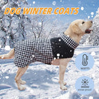 Dog Jackets for Winter, Reversible Dog Coat Windproof Waterproof Jackets for Cold Weather, British Style Plaid Coats Warm Vest for Small Medium Large Dogs (Black, 5XL)