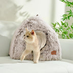 CATISM Cat Bed, Cat Cave for Indoor Cats, Soft Cat Dome, Self-Warming 2 in 1 Foldable Pet Cat House with Washable Cushioned Pillow Calming Fluffy Dog Beds for Small Dogs with Anti-Slip Bottom Brown L