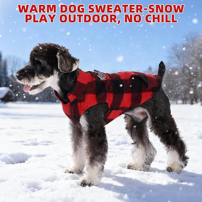 KOOLTAIL Dog Fleece Vest Sweater, Warm Puppy Christmas Jacket with Dual Leash D-Ring and Pocket for Small Medium Large Dogs, Soft Pet Winter Cold Weather Coats Fall Clothes Hoodie Boy Girl,Red Plaid L