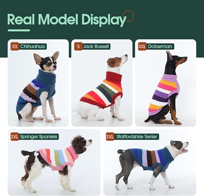 Kuoser Dog Sweater, XS Dog Sweater Pet Cable Knitted Pullover Warm Clothes, Puppy Turtleneck Classic Knitwear Soft Thickening Christmas Outfit, Cold Weather Thermal Wear for Small Dogs, Red XS