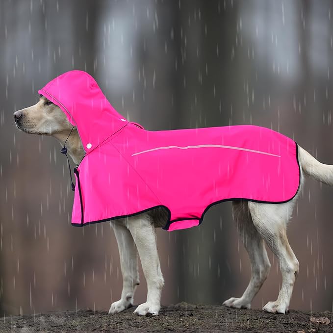 Mile High Life Dog Raincoat, Adjustable Waterproof Pet Rain Jacket, Reflective Hooded Poncho for Small Medium Large Dogs, Lightweight Breathable Pet Rain Coat (Hot Pink,S Chest 18"-22")