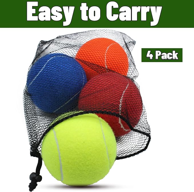 Magicorange Squeaky Tennis Ball Dog Toys 4 inch Oversize Giant Tennis Ball for Fetch Exercise, Natural Rubber Squeaky Dog Balls Training Safe (Multicolor, 4 Pack)