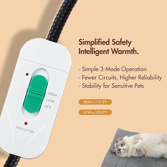 Dog Heating Pad (48"x28") - Waterproof Electric Heated Mat & Pet Bed for Indoor and Outdoor Use, Chew Resistant Cord, Machine Washable Cover with Wheat Pattern Quilting, for Cats and Pets
