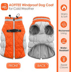 AOFITEE Dog Coat, Warm Dog Winter Coat, Reflective Turtleneck Large Dogs Jacket with Harness Built in, Turtleneck Pet Winter Jacket, Waterproof Pet Snow Jackets Fleece Vest, Orange XL
