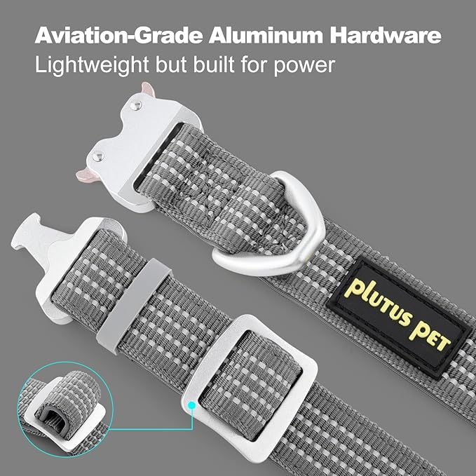 Plutus Pet Reflective Dog Collar with Aviation Aluminum Buckle, Neoprene Padded for Comfort, Lightweight, Heavy Duty Nylon Collar for Puppy Small Medium Large Dogs (Gray, S)