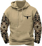 HOTYD Mens Western Aztec Sweatshirts Long Sleeve Fall Fashion Drawstring Pullover Vintage Graphic Cowboy Hoodie for Men