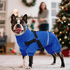 BRKURLEG Blue Dog Winter Coat, Cozy Winter Dog Jackets, Small Dogs Coat with Harness, Onesie Body Warm Puppy Christmas Jacket, Pet Reflective Cold Weather Jackets, Puppy Four-Legged Puffer Coats, XL