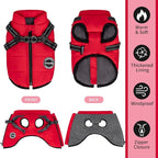 Dog Winter Coat, Warm Dog Jacket Reflective Adjustable Dog Fleece Vest with Harness Built in, Waterproof Windproof Dog Snow Jacket Snowsuit with Zipper for Small Medium Dogs, Red XS