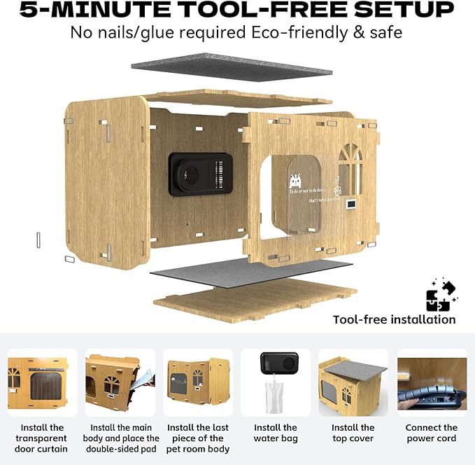 Air Conditioned Cat House for Outdoors – Self-Regulating Cooling & Heating Pet Bed with Turbo/Silent Modes, Bite-Proof & Easy Setup (Up to 15 lbs)