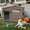 Outdoor Dog House, Weatherproof Wooden Kennel for Medium Dogs, Large Wooden Dog House with Chew-Proof Iron Frame, Removable Floor (Grey, 43.5"D x 29.5"W x 33.5"H) (Grey, 43.5" D x 29.5" W x 33.5" H)