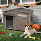Outdoor Dog House, Weatherproof Wooden Kennel for Medium Dogs, Large Wooden Dog House with Chew-Proof Iron Frame, Removable Floor (Grey, 43.5"D x 29.5"W x 33.5"H) (Grey, 43.5" D x 29.5" W x 33.5" H)