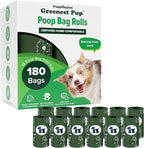 Puppington Certified Home Compostable Poop Bags - ASTM D6400 Compliant - 180 Extra Thick Bags - Plant Based - Pairs with Puppington 3-in-1 Bag & Fits all Standard Poop Bag Dispensers (Basil Green)